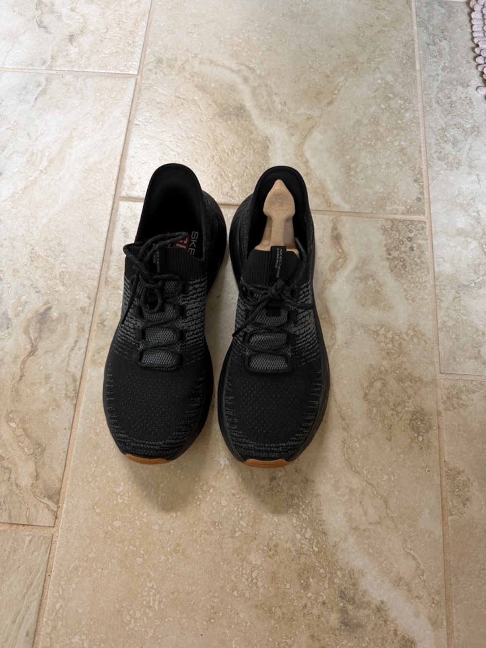 Skechers Men's Black Knit Athletic Sneakers with Brown Accents